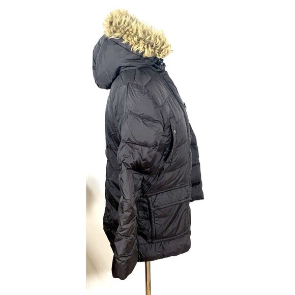 Lands' End Down Puffer Jacket Coat Brown Women Sz S 6-8 Zip Faux Fur Trim - Picture 5 of 8